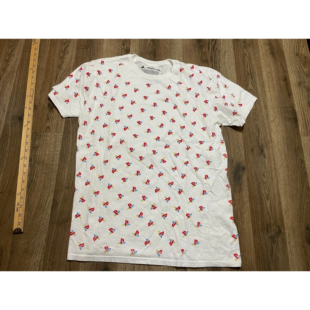 PlayStation Shirt, Bot's Size Large, White Red, Graphic Print